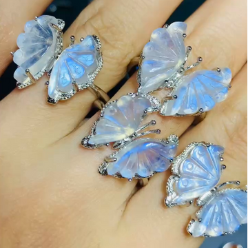 White Moonstone Butterfly Ring